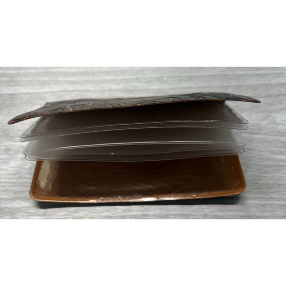 Vintage Embossed Vinyl Business and Credit Card Holder Floral Pattern Brown - Picture 5 of 7